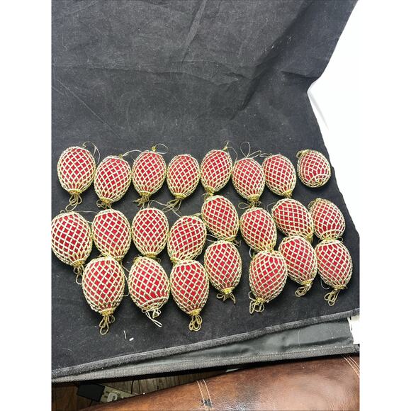 23 Vintage Red Velvet Gold Beaded Netting Tassel Christmas Ornaments - Picture 1 of 7